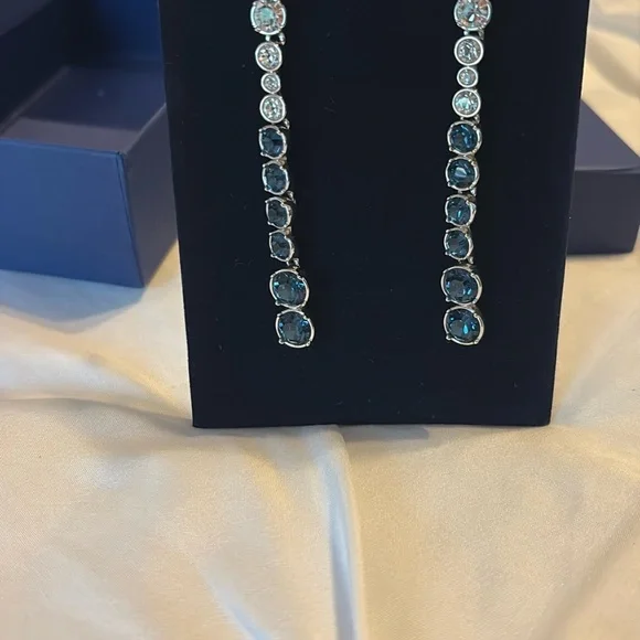 Swarovski Silver and Blue Crystal Drop Earrings - Picture 5 of 7